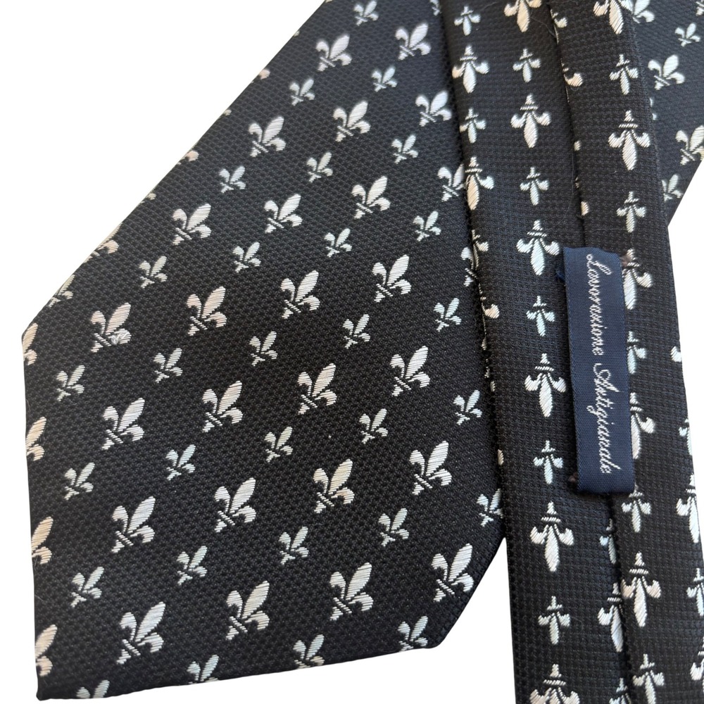 Artigianale Black Silk Fleur De Lis Tie SAINTS Preppy New Orleans Jacquard‎